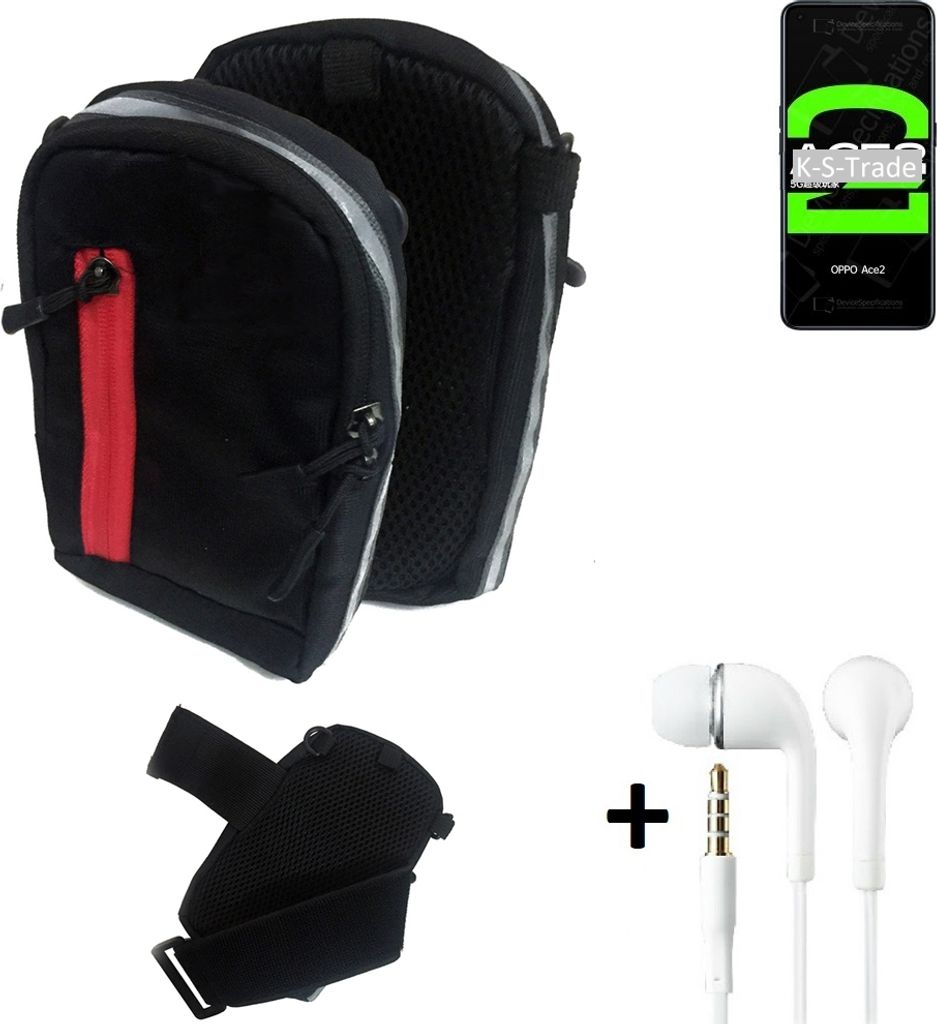 K-S-Trade Outdoor Gürteltasche Holster Umhängetasche + Kopfhörer kompatibel mit Oppo Reno Ace 2 schwarz Handy Tasche Case travelbag Schutzhülle