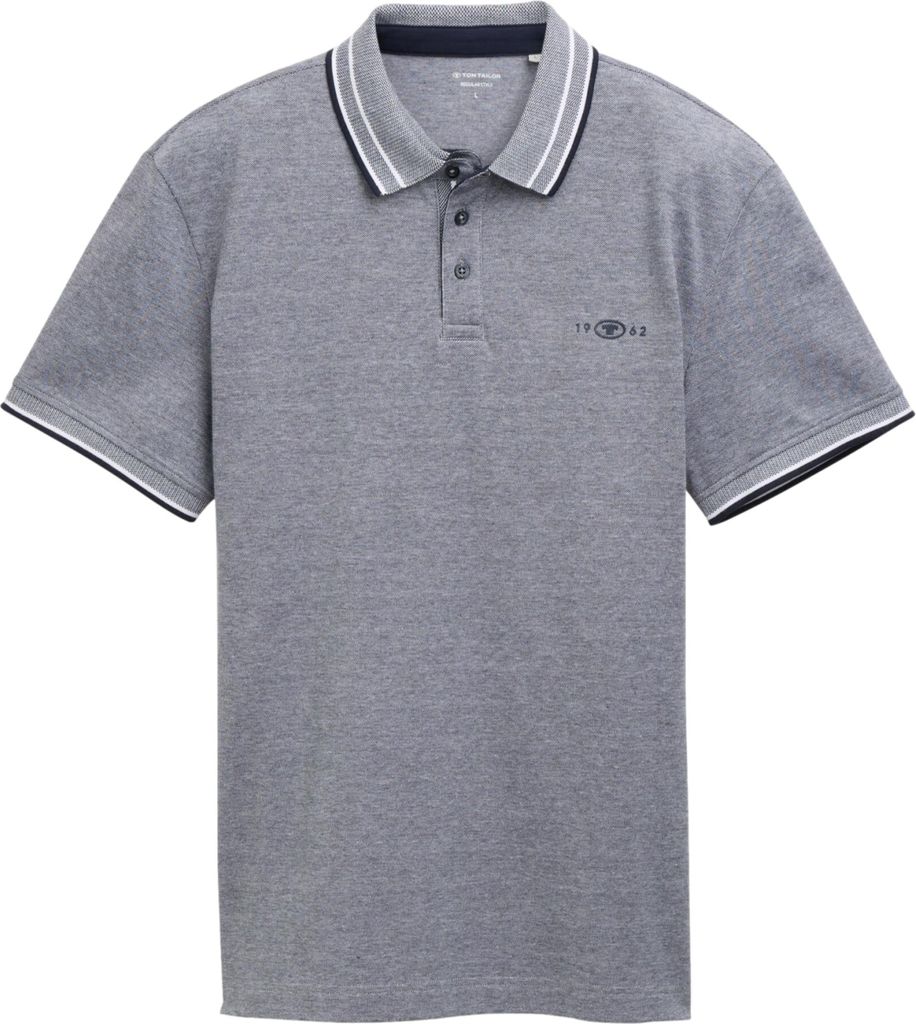 TOM TAILOR Polo-Shirt mit Kontraststreifen und Logo-Patch, kurzärmlig Größe: L