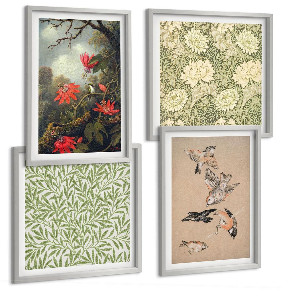 Bilder Set 4-teilig im silbergerahmten Rahmen – Wandbilder 4 Stück – gerahmte Poster für Wohnzimmer, Schlafzimmer und Flur – 50x50 cm - 40x...