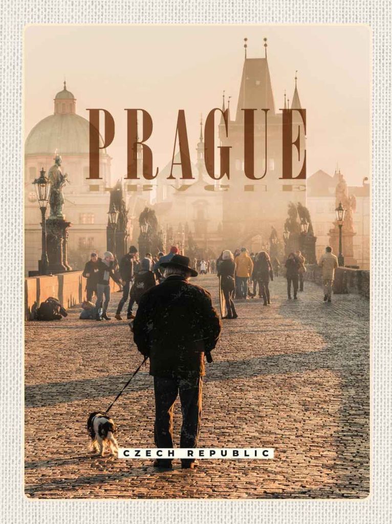 vianmo Holzschild 30x20 cm Retro Prague Nebel Poster Bildmotiv Reisemotiv Abenteuer Reisen