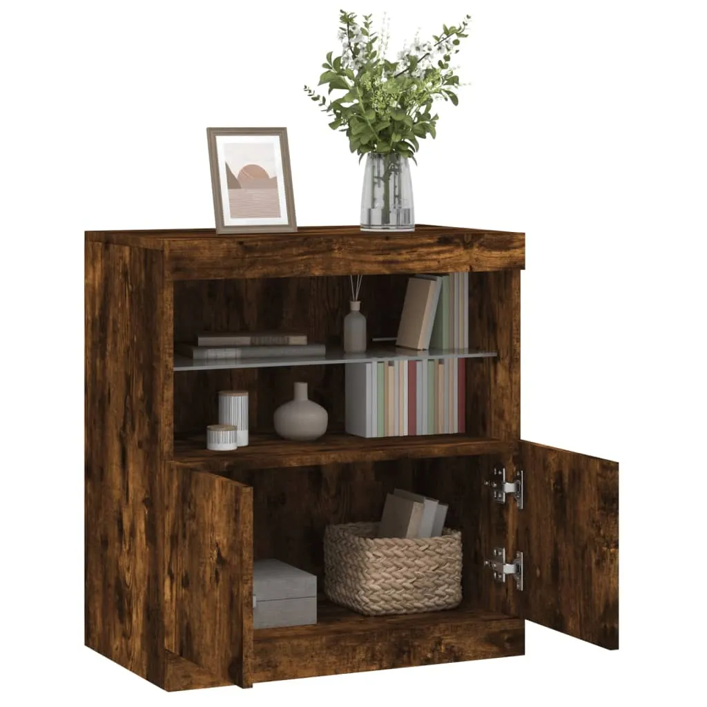 VidaXL Credenza Moderna Con Luci LED RGB, Rovere Fumo, 42,5x34x85 Cm, Mobile Contenitore Per Soggiorno