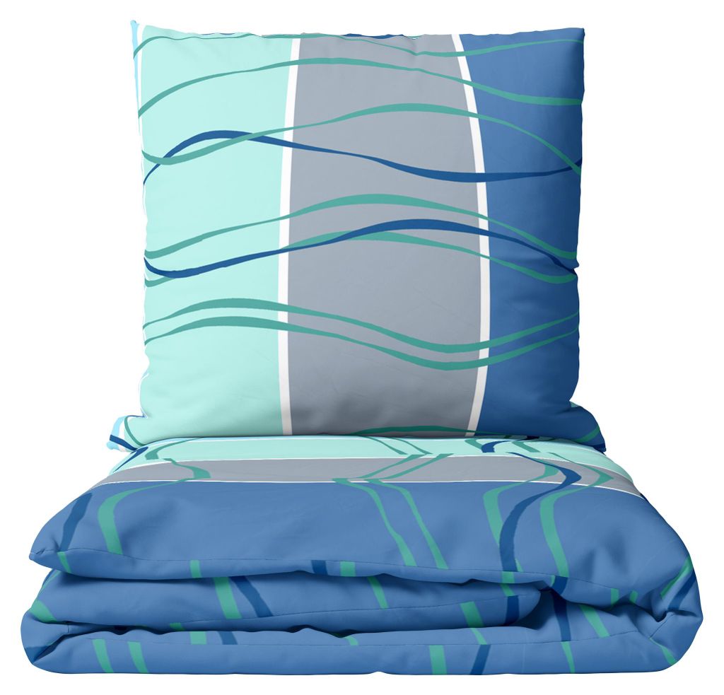 Mikrofaser Bettwäsche Set 155x220 cm 80x80 cm Petrol Blau Produktbild 
