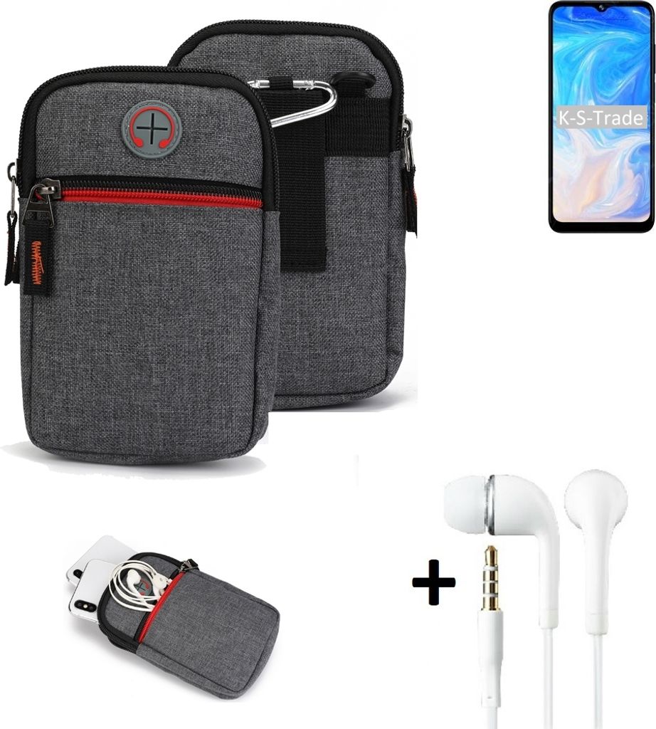 K-S-Trade Gürteltaasche + Kopfhörer kompatibel mit Doogee N40 Pro Handy Tasche Holster Schutz Hülle Handy Hülle grau Zusatzfächer 1x