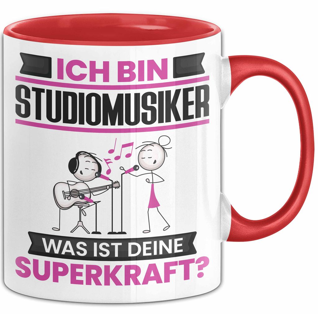 Studiomusiker Tasse Geschenk für Studiomusiker Geburtstag Lustiger Spruch Kaffee-Becher Was Ist Deine Superkraft (Rot)