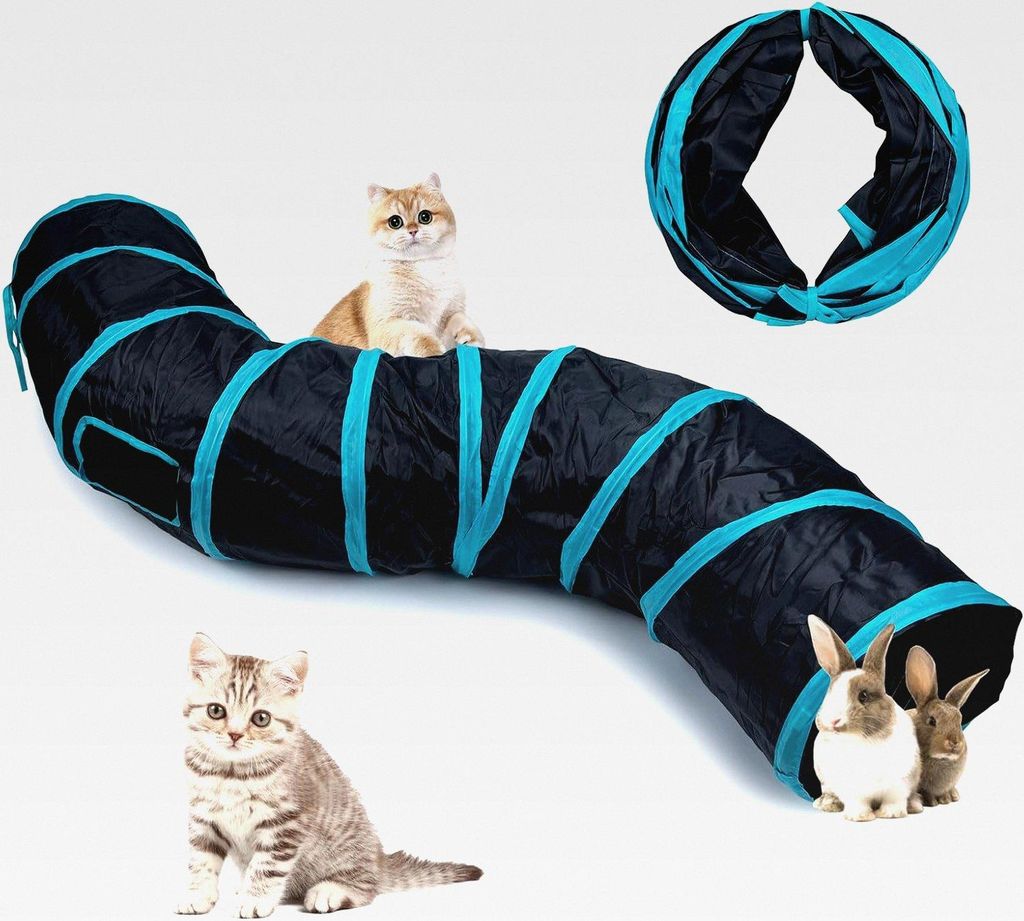 Katzen Tunnel Spielzeug Tunnel Faltbar Katzen Spielzeug für Kätzchen Welpen Hasen Innen und Außen (Black 2 Way cat Tunnel)