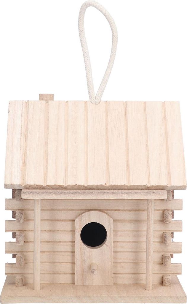 H?ngendes Vogelhaus aus Holz im Blockhausstil fš¹r die Au?en- und Innendekoration
