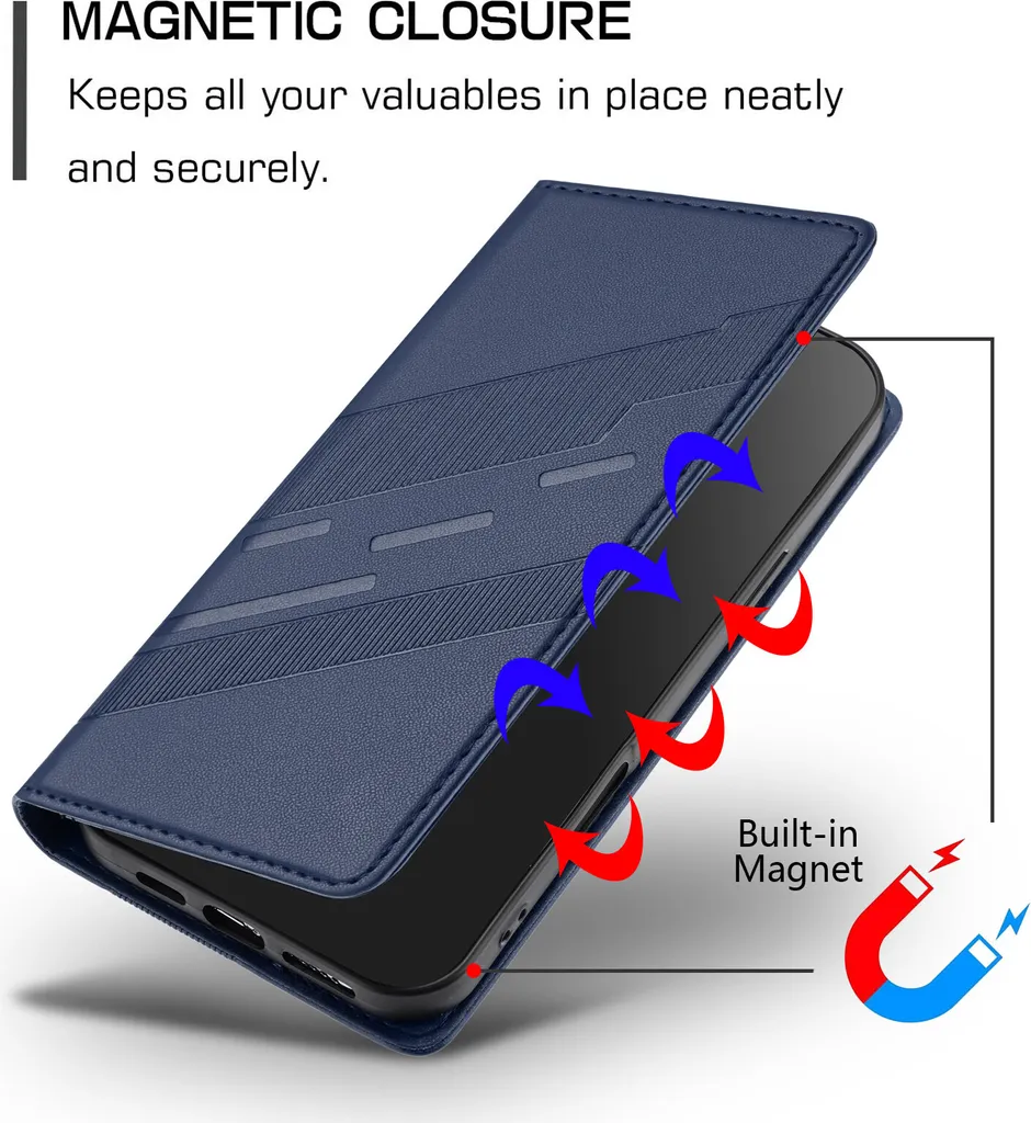 Custodia Portafoglio MOJIA Per Motorola Moto G72 4G - Flip Cover In PU Con Supporto, Slot Per Carte, Antifurto RFID, Colore Blu, Protezione Antiurto