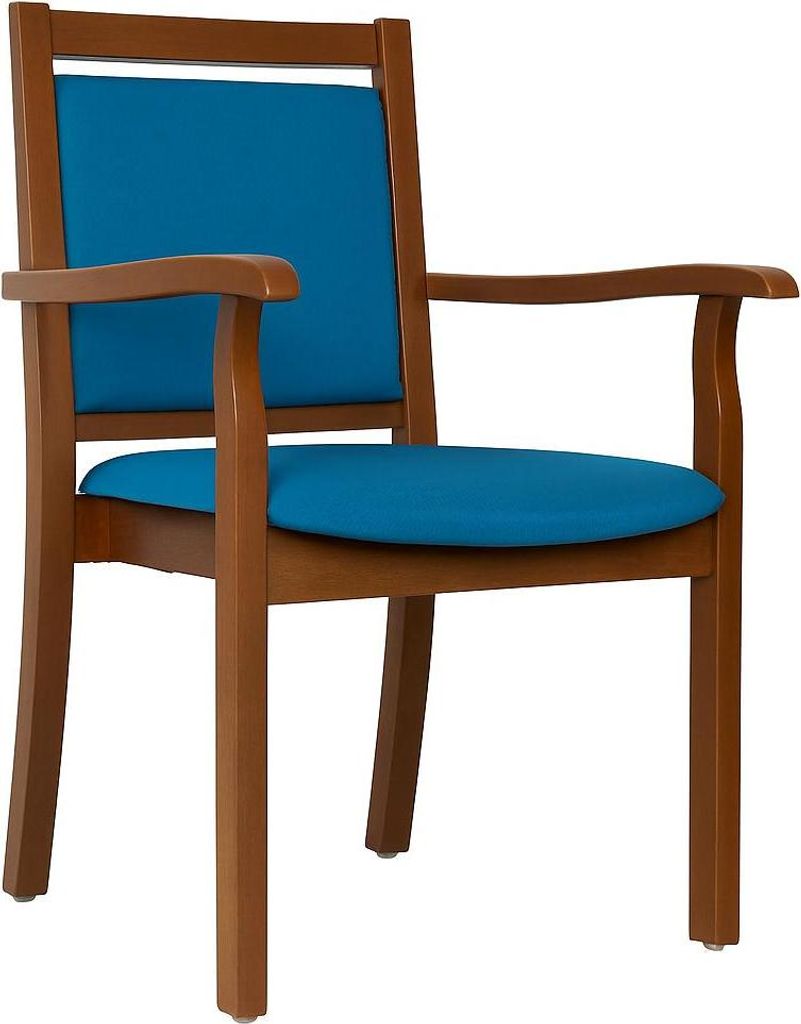 Pflegestuhl André mit Armlehnen Rustikal – Ideal für Senioren im Altenheim oder Zuhause.Stoffbezug:Clean-Kunstleder Walter Blau,Bodengleiter:Ku...