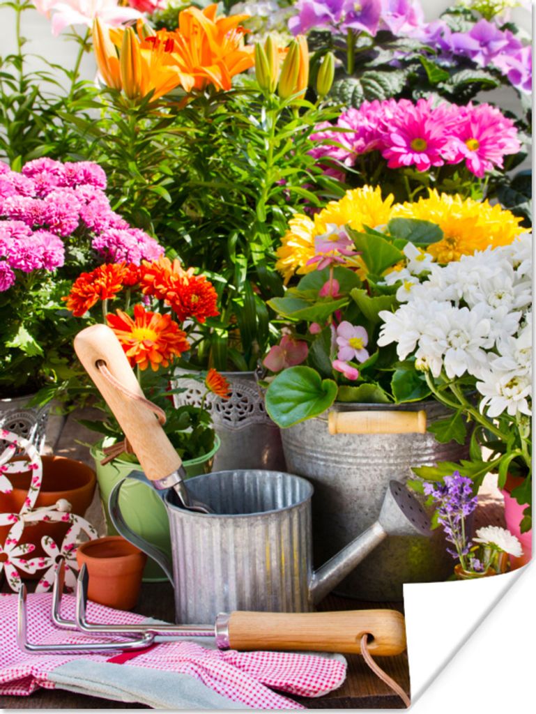 MuchoWow Poster Gartengeräte - Blumen - Frühling 120x160 cm - Wandbilder