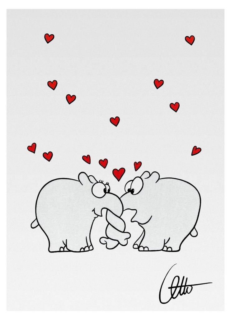 Geschirrtuch Halbleinen Druck Ottifant Herzen 50x70 cm