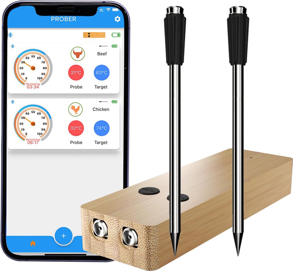 Intelligentes Fleischthermometer, Pop-up-Lebensmittelthermometer mit sofortiger Anzeige, APP-Steuerung mit kabelloser Reichweite von 500 Fuss, Zeit...
