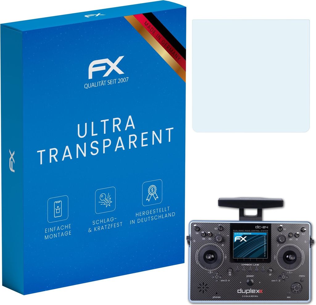atFoliX FX-Clear 3x Schutzfolie kompatibel mit Jeti Transmitter Duplex DC-24 Displayschutzfolie
