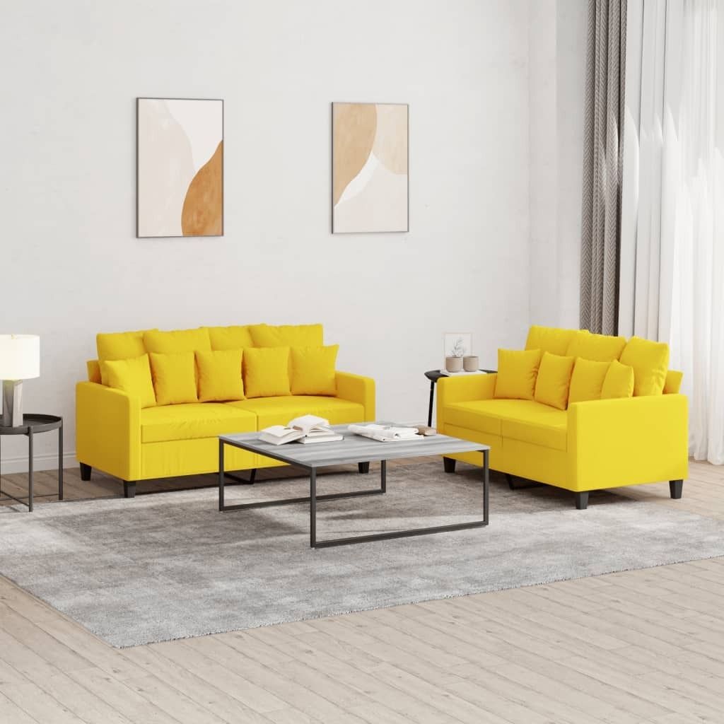 Maison Exclusive - 2-tlg. Sofagarnitur mit Kissen Hellgelb Stoff