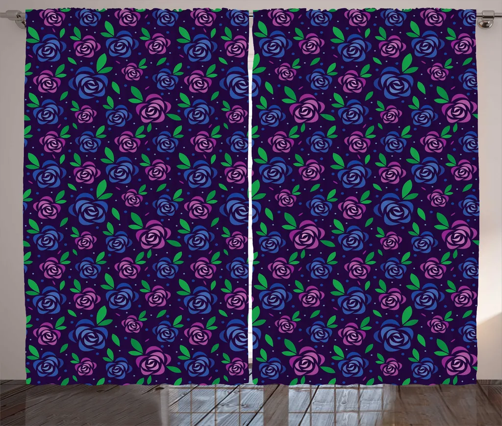 Rideau Grande Largeur 280x225 cm à Boucles et Crochets, Motif Roses Bio