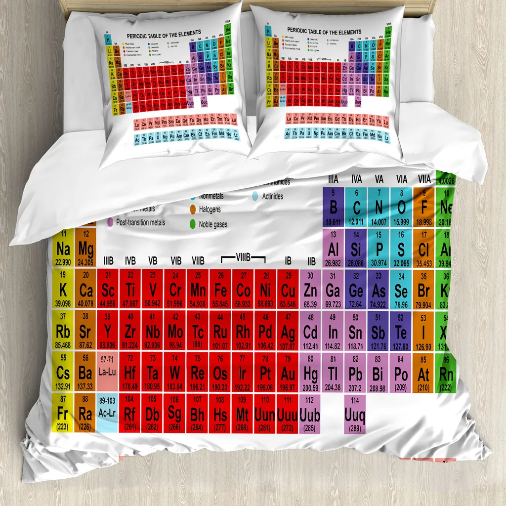 ABAKUHAUS Copripiumino Periodensystem, Classic Vivid, antiacaro, adatto a chi soffre di allergie, con federe, 155 cm x 220 cm - 80 x 80 cm, multicolore