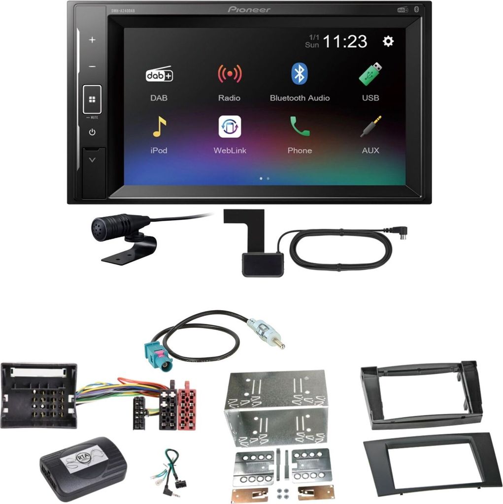 Pioneer DMH-A240DAB Digitalradio Bluetooth Einbauset für Mercedes W211 CLS W219