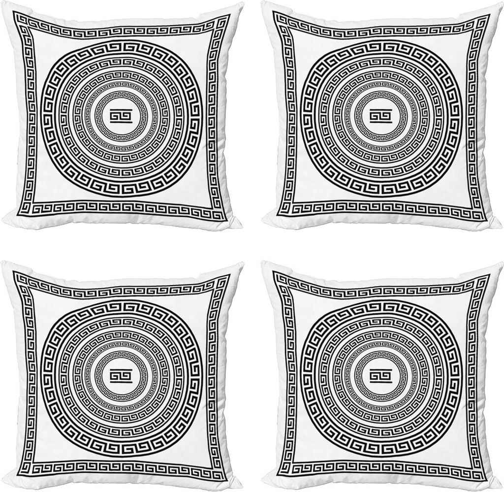 ABAKUHAUS Greek Key Kissenbezug Set (4 Stück), Antique Frame Set, Moderner Doppelseitiger Digitaldruck, 45 cm x 45 cm, Schwarz-Weiss