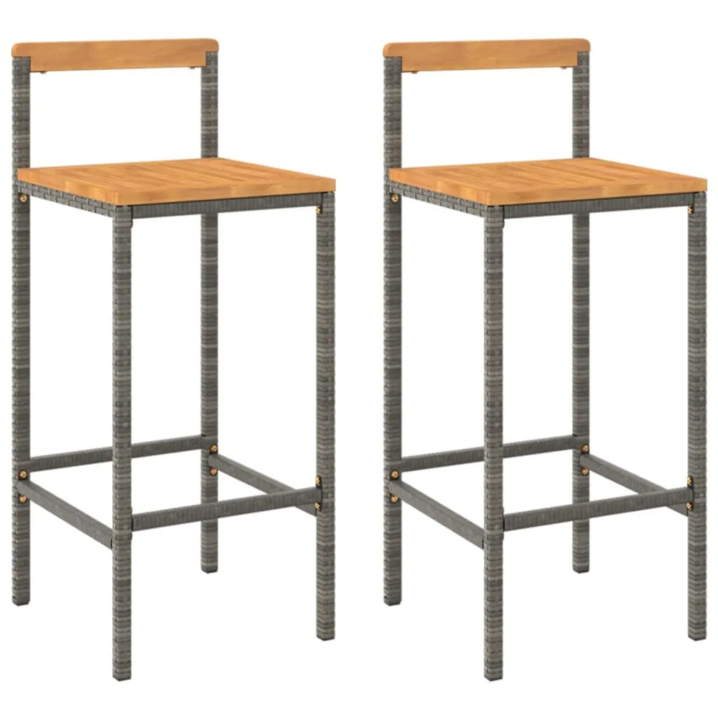 SYFAX Sgabelli Bar 2pz Grigi in Polyrattan e Legno Acacia | Arredo Top