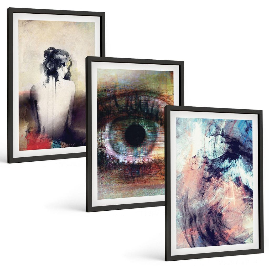 Bilder Set 3-teilig im schwarzen Rahmen – Wandbilder 3 Stück – gerahmte Poster für Wohnzimmer, Schlafzimmer und Flur – 40x60 cm – Porträ...