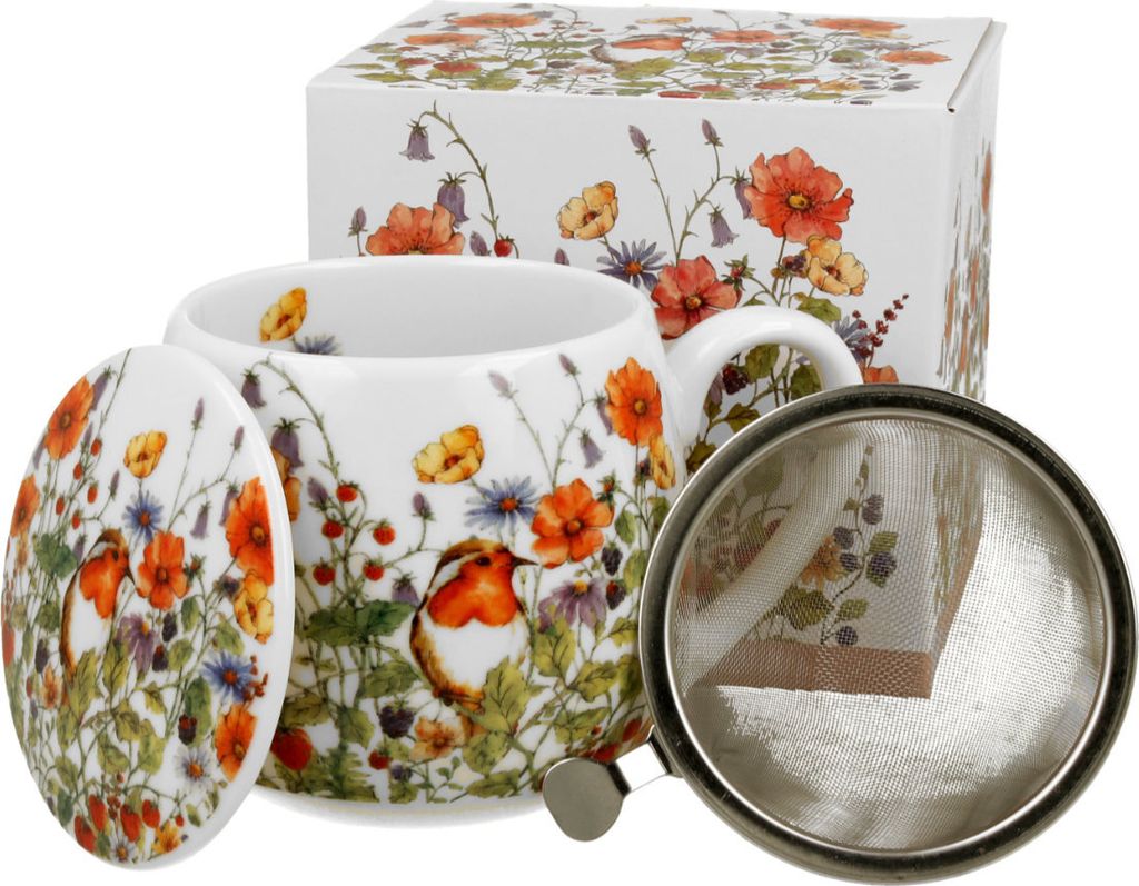 Becher 430 ml WILD BIRD mit Teesieb, Porzellan Produktbild 