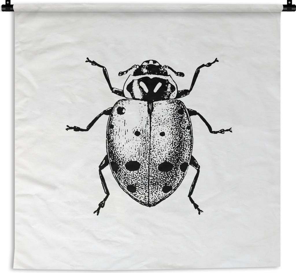MuchoWow Wandteppich Wandbehang Vintage - Marienkäfer - Insekten - Schwarz und weiß 150x150 cm Tapisserie Dekoration Wandtuch - Wohnaccessoires...
