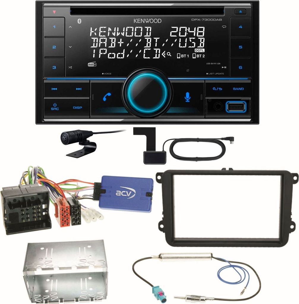 Kenwood DPX-7300DAB Bluetooth DAB Einbauset für EOS Polo Caddy Amarok Scirocco