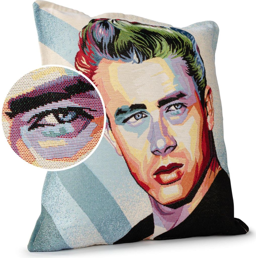 Dekokissen 45x45cm Kissenhülle mit Reißverschluss Sofakissen mit Füllung James Dean Gobelin bunt