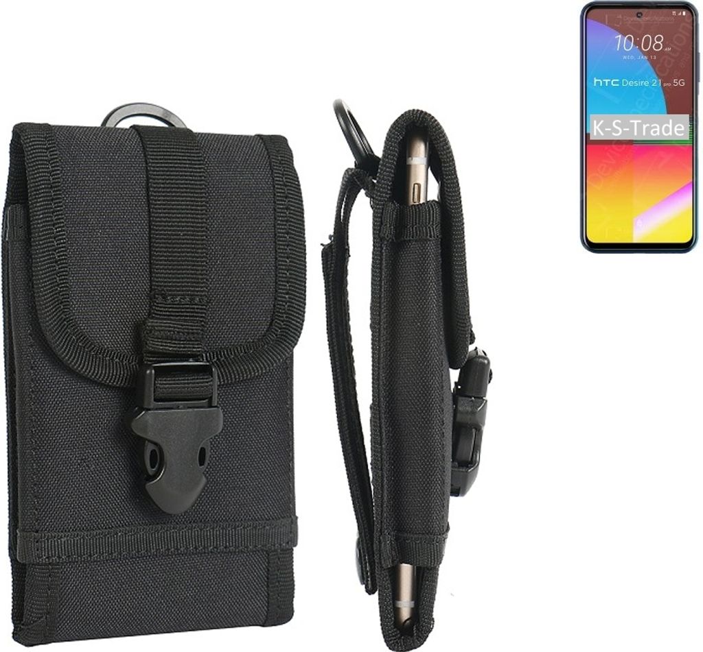 K-S-Trade Holster Handy Hülle kompatibel mit HTC Desire 21 Pro Holster Handytasche Gürtel Tasche Schutz Hülle Robust Outdoor schwarz