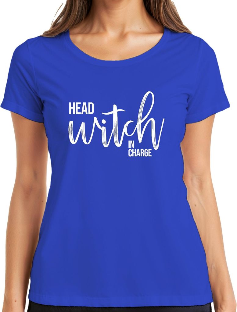 Halloween Hexe Geschenk Frauen Head Witch In Charge Hexenparty Damen T-Shirt, Blau, M