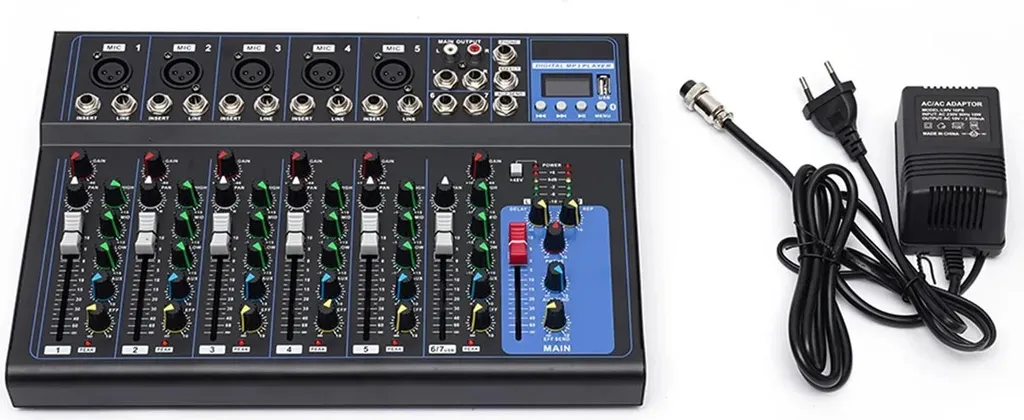 Table de mixage audio professionnelle 7 canaux console DJ stéréo noir - 5