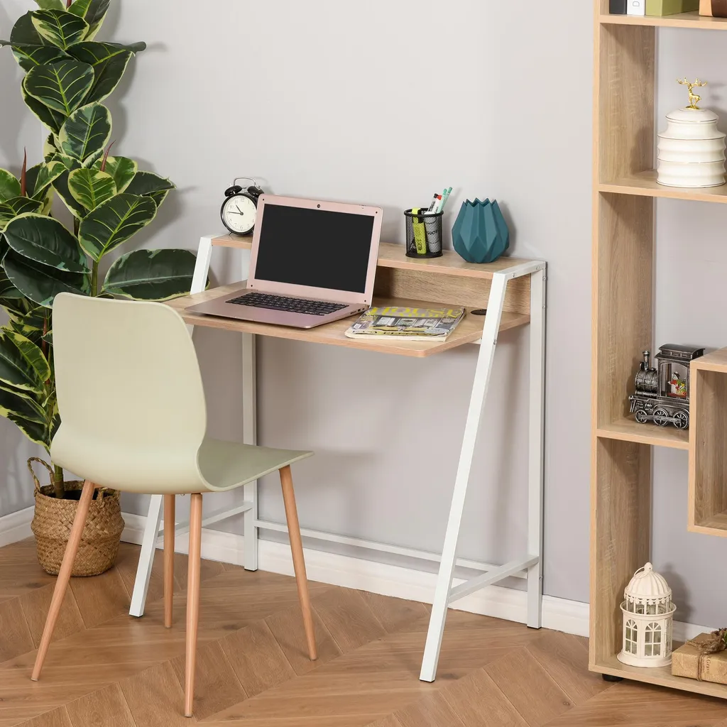 HOMCOM Bureau Informatique 84L x 45l cm Table Ordinateur Bois Chêne Blanc