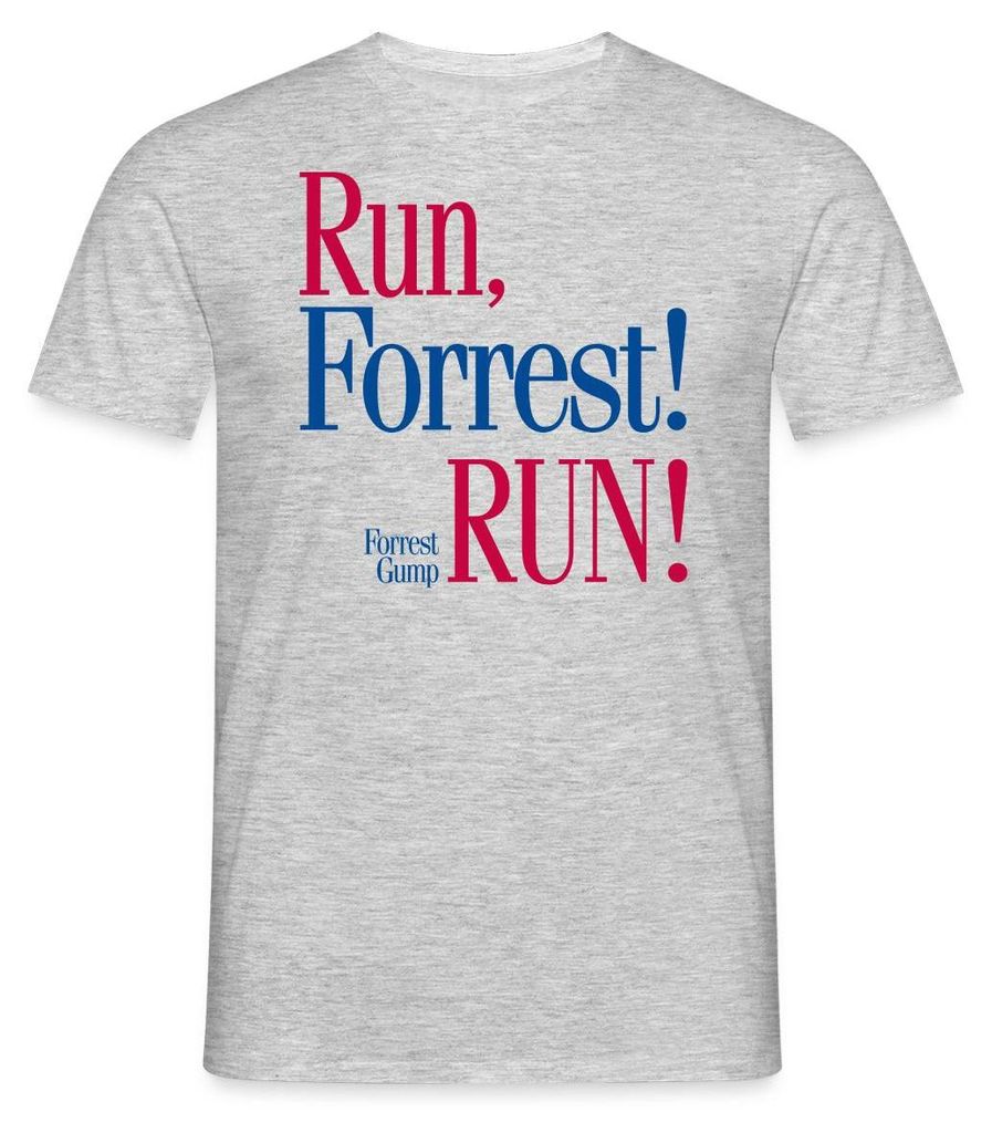 Spreadshirt Forrest Gump Run, Forrest Run Jogging Spruch Männer T-Shirt, L, Grau meliert