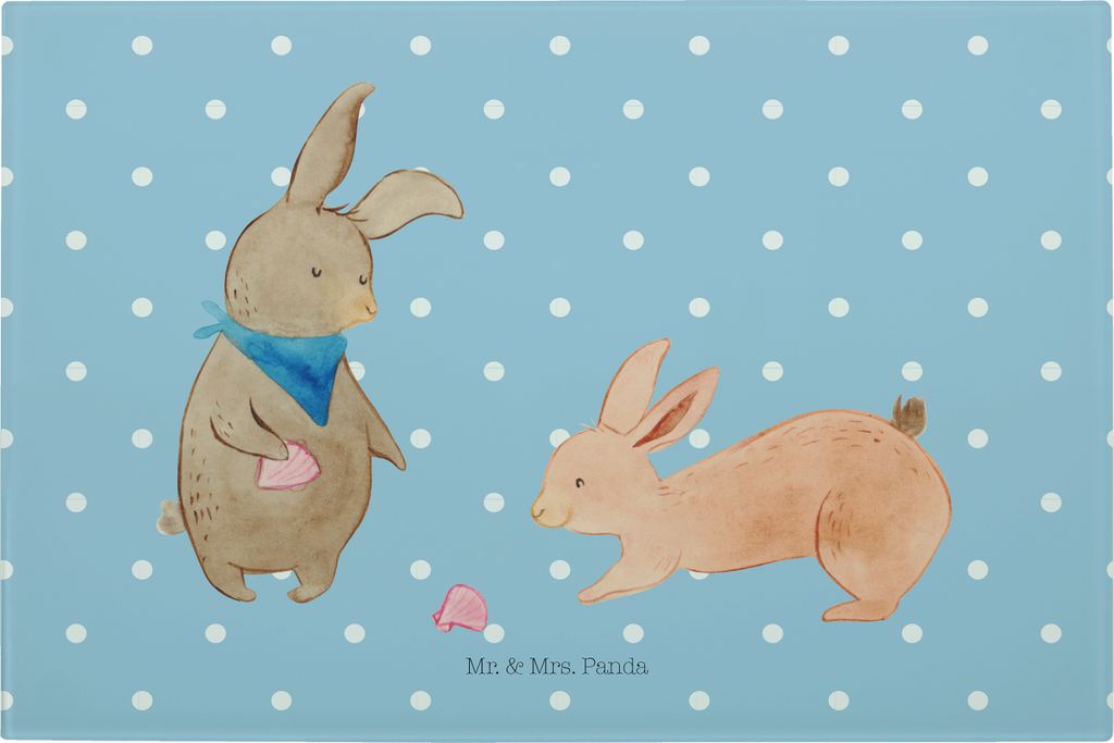 Mr. & Mrs. Panda Schneidebrett Hasen Muschel - Blau Pastell - Geschenk, Glas, Schneideunterlage, Urlaub, Hackbrett, Muttertag, Servierplatte, Meer,...