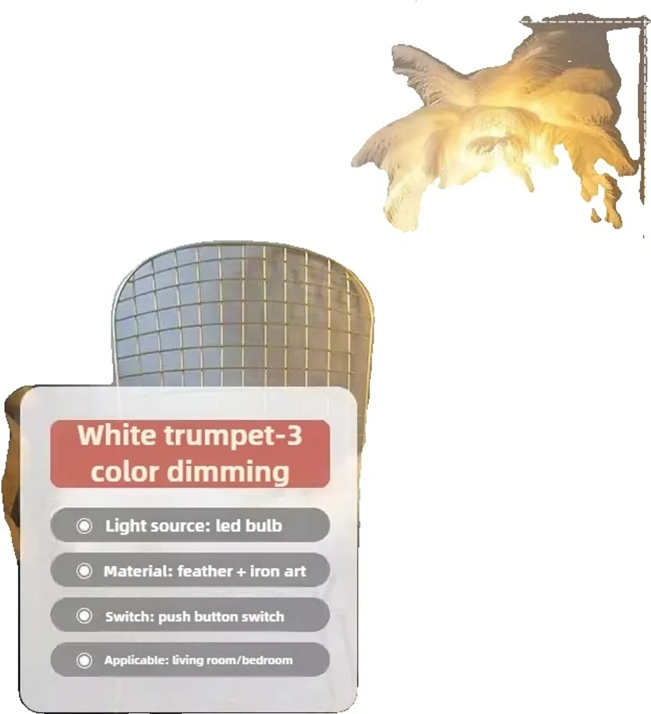 Lampadaire d'ambiance plumes blanches pour lecture et déco de chambre