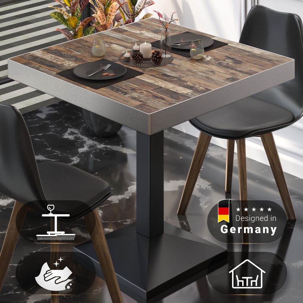 BPA | Bistro Tisch | Quadratisch | Edelstahl Rand | 80 x 80 x 81 cm | Vintage Old / Schwarz | Bistrotisch Gastro Tisch