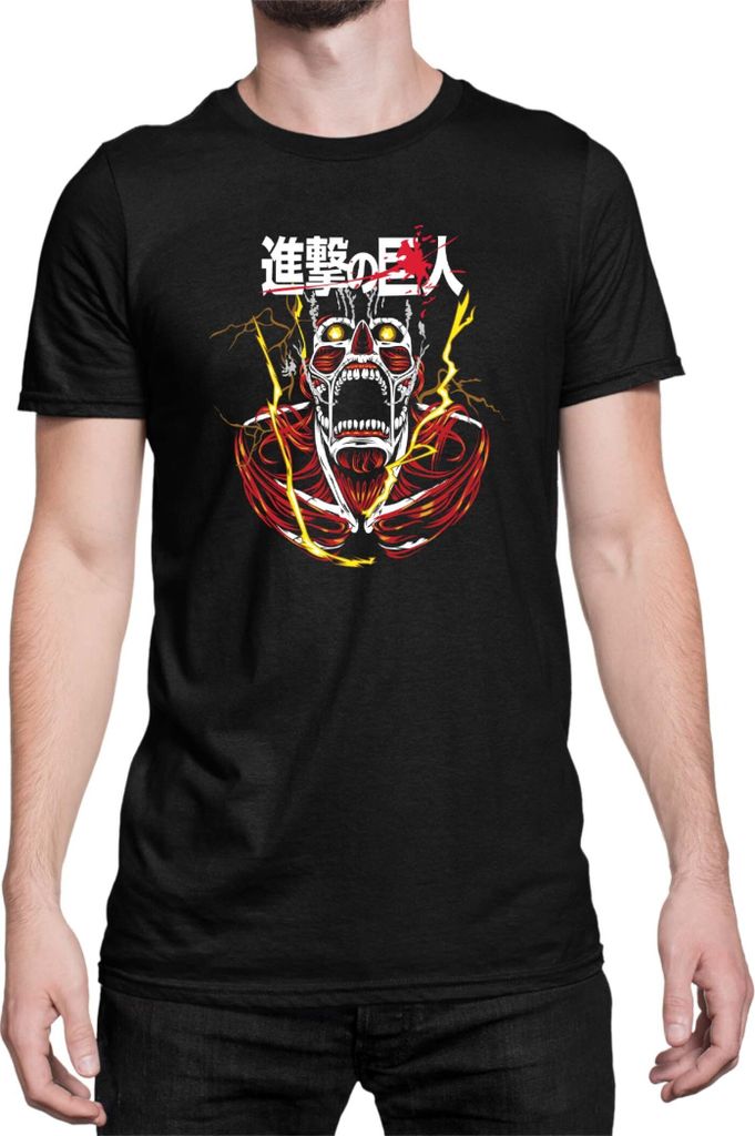 Herren T-Shirt Japan Anime Manga Attack Anime On Titan Colosal Colosal Fight, Man 2XL / Schwarz