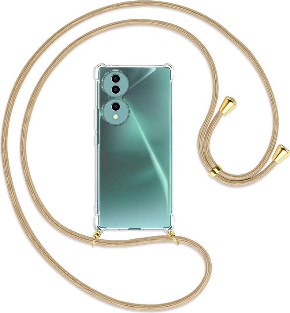 Handykette Backcover-Schutzhülle mit Band (Metall goldfarben) für Honor 70 5G (FNE-AN00, 6.67'') - caramel