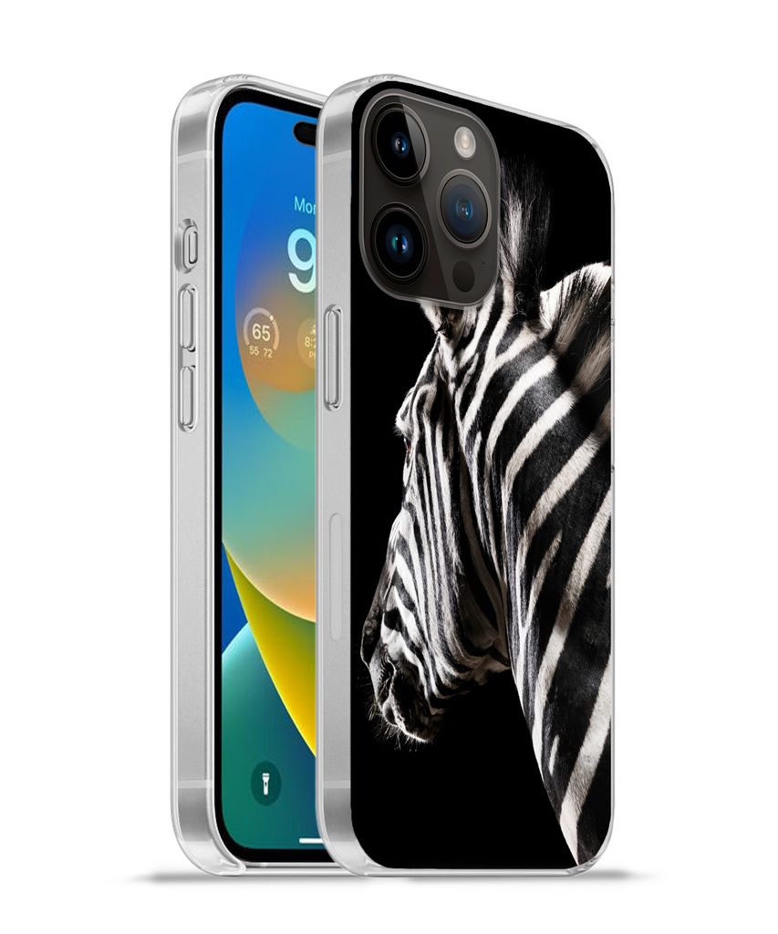 MuchoWow Handyhülle Schutzhülle Hülle für Apple iPhone 14 Pro Max Zebra - Tier - Schwarz - Porträt Silikon Softcase Handy Hülle - Hardcover