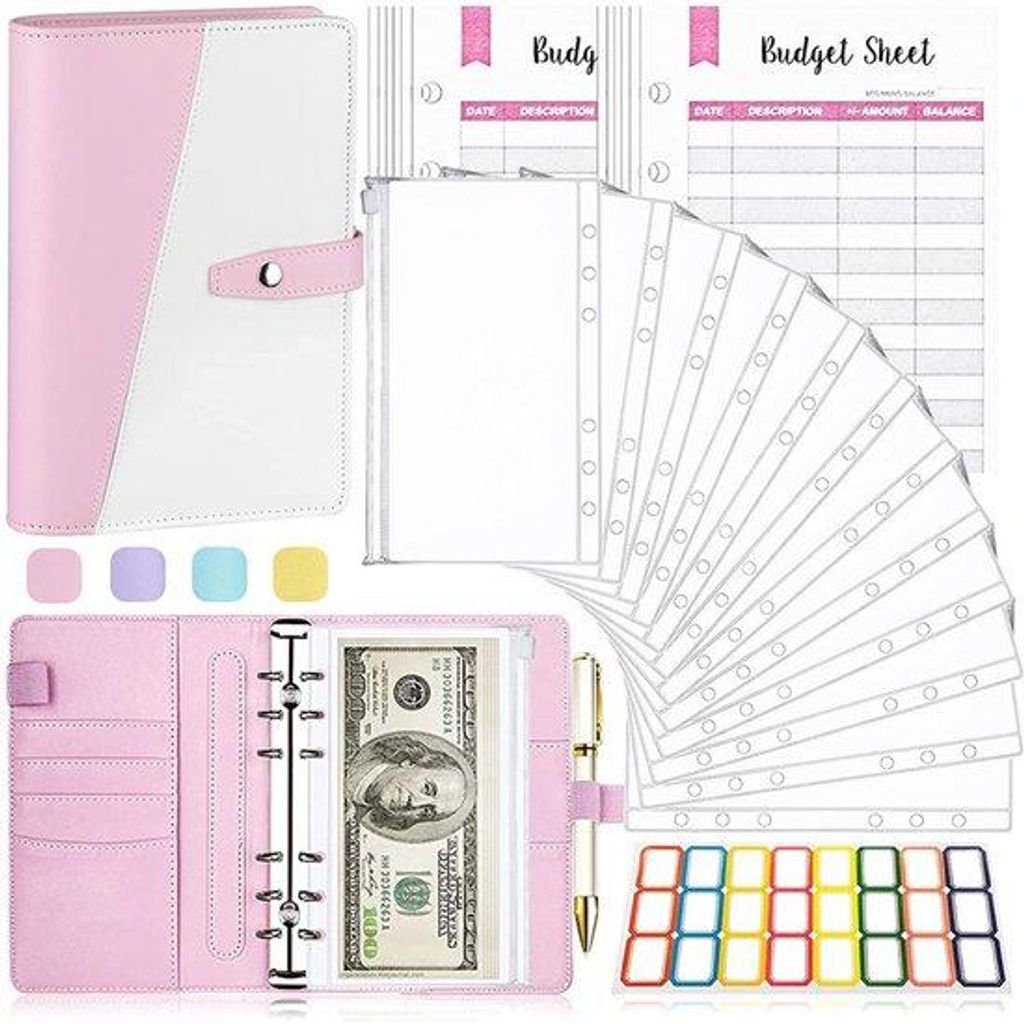 Finanzplaner mit 6 Löchern und transparentem A6-Blatt - Polyurethanleren Finanzbuch mit 13*19 cm - Navierbarer Geldbeutel Organizer - Finanzmanage...