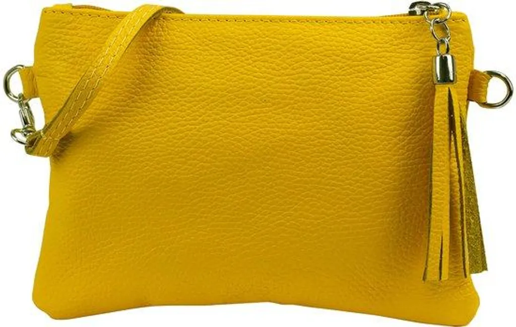 Petit sac jaune pour mariage et cocktail - Cuir véritable 22 x 15 cm
