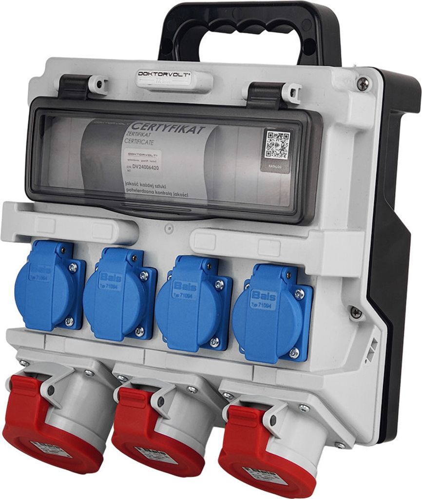 Stromverteiler 12 Module mit Griff IP44 4x230V SCHUKO 2x16A 32A Doktorvolt Baustromverteiler ohne Schutz