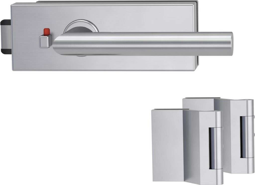 Griffwerk PURISTO S -Edelstahl matt Ganzglastürbeschlagset -3-teiliger Bandsatz -mit Griff VIVIA -EM -smart2lock