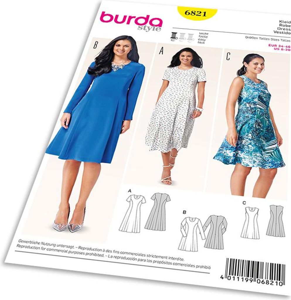 Wzór Burda 6821 – sukienka w kształcie litery A, sukienka Zdjęcie produktu 