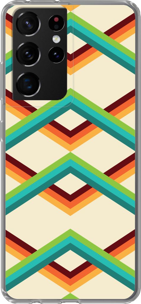 MuchoWow Handyhülle Schutzhülle Hülle für Telefoonhoesje Samsung Galaxy S21 Ultra Retro - Streifen - Design - Siebziger Jahre Silikon Softcas...