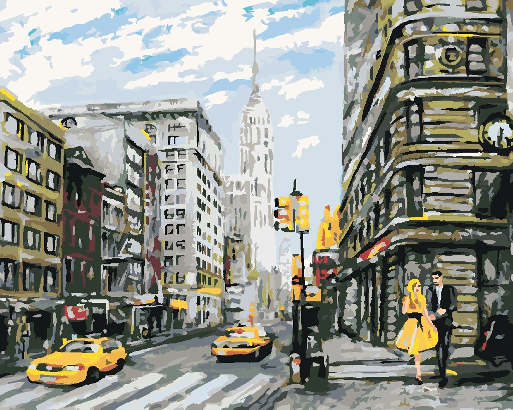 Zuty - Malen nach Zahlen - PÄRCHEN AUF DER STRASSE IN NEW YORK, 40x50 cm, mit Keilrahmen (bereits gespannt)