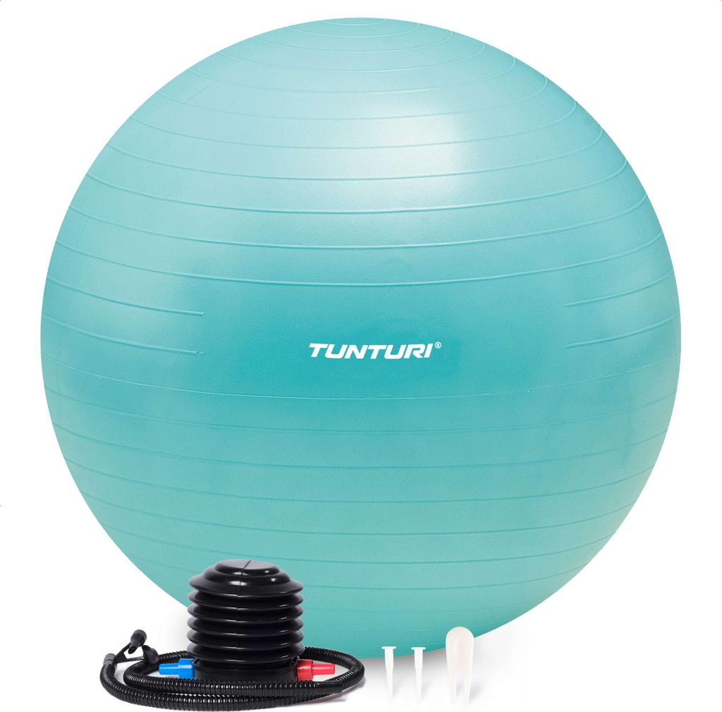 Tunturi Anti Burst Fitnessball mit Pumpe - Yoga-Ball 65 cm - Pilates-Ball - Schwangerschaftsball – 220 kg Benutzergewicht - Inklusive Trainings-A...