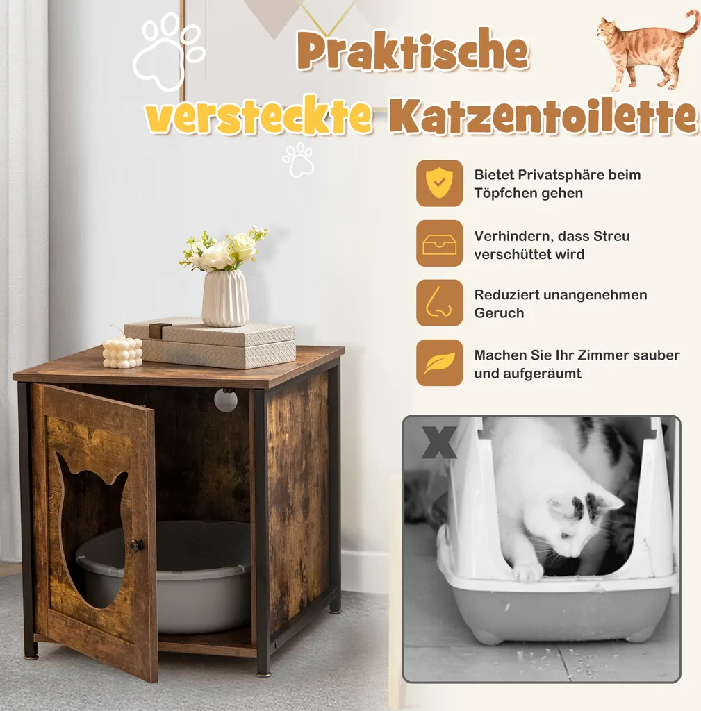 Table d'appoint cache-litière pour chat, idéale pour studio et salon