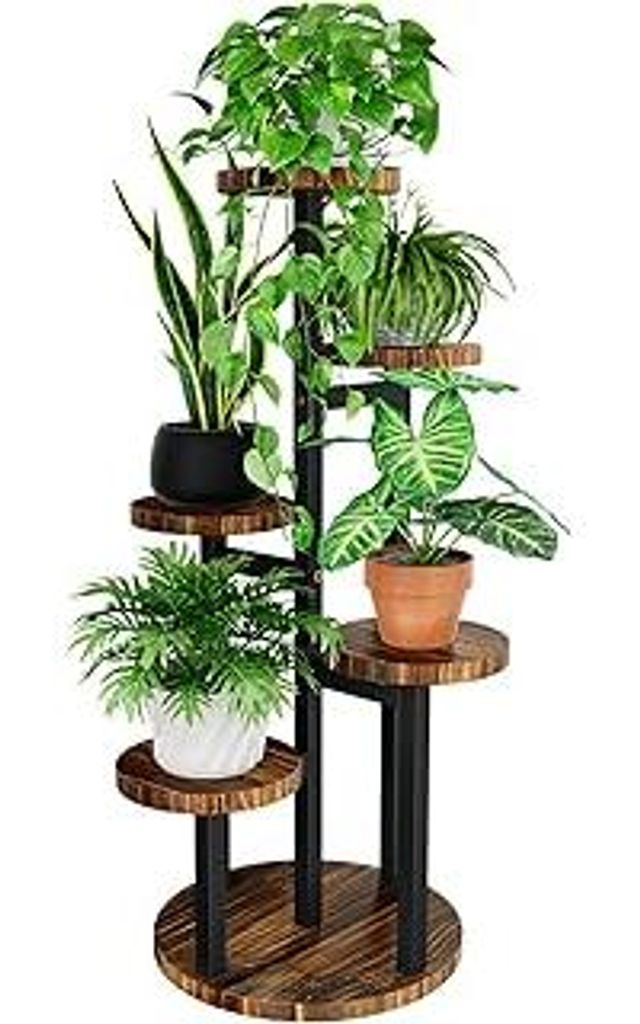 Bamworld Blumenständer Holz Pflanzenständer Pflanzentreppe Pflanzenregal Blumentreppe Outdoor Wetterfest etagere 5 etagen Braun Balkon Deko Orchi...