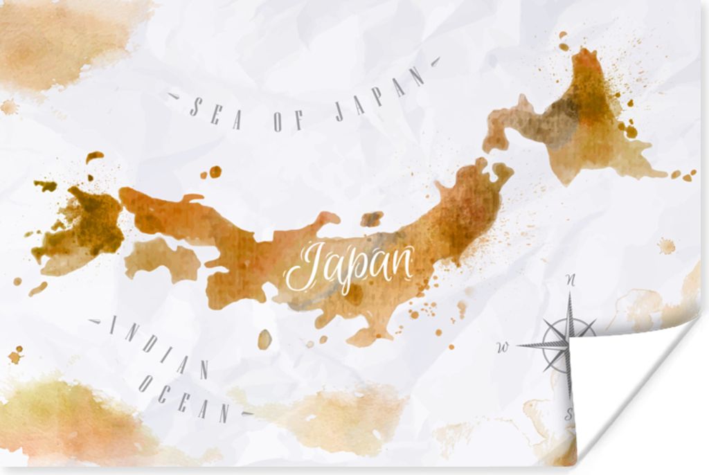 MuchoWow Poster Karte - Aquarell - Japan 60x40 cm - Schlafzimmerdekoration