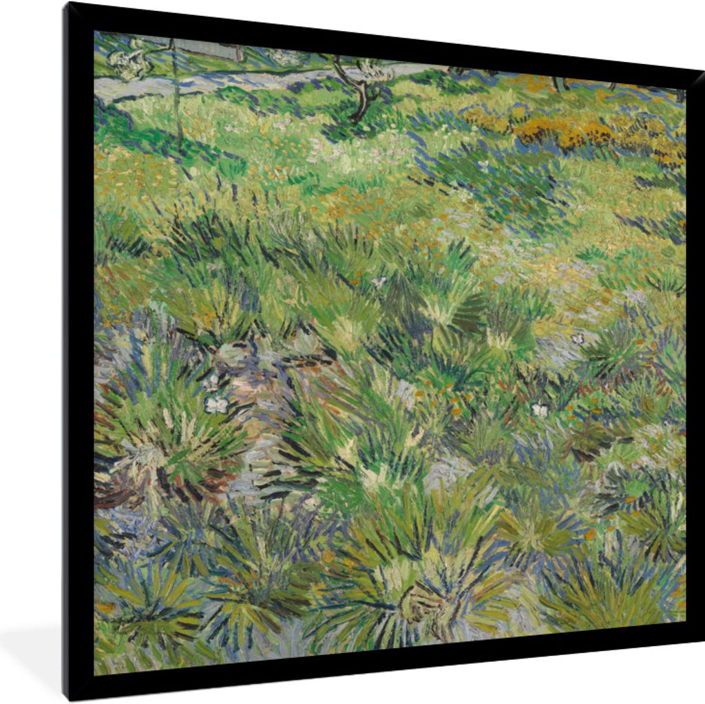 MuchoWow Gerahmtes Poster Wiese mit Blumen und Schmetterlingen - Gemälde von Vincent van Gogh 40x40 cm - Poster mit Schwarzem Bilderrahmen Wandp...